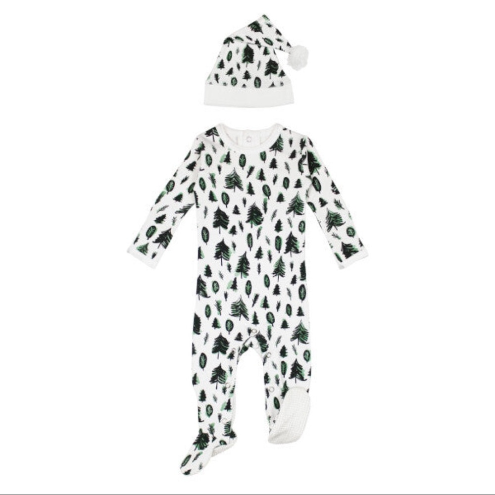 L’oved Baby Organic Tree Print Zip Footie Xmas PJ + Hat NWT multiple sizes